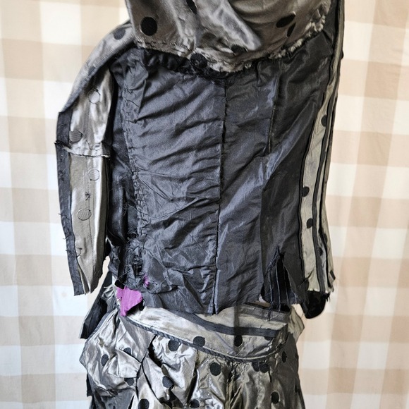 Antique Victorian 1870s Black Silver Silk Taffeta 2 Piece Day Dress Corset M - Picture 16 of 16